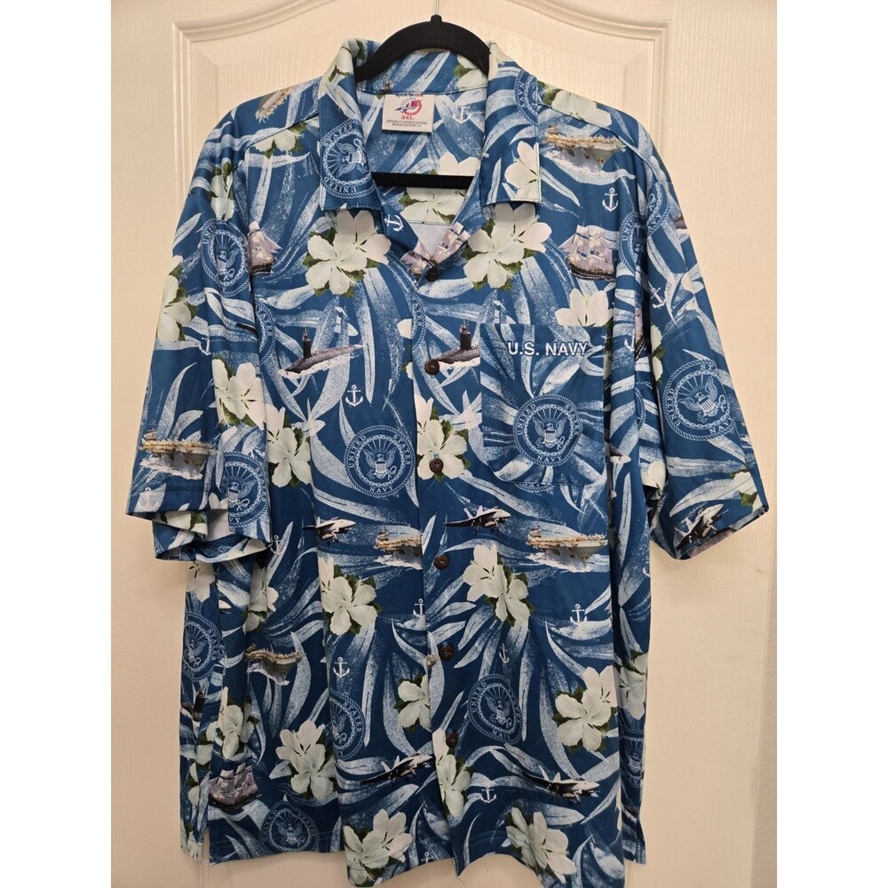 AE Sport US Navy Submarine, Ships, Aircraft Hawaiian Style Button Up 3XL XXXL